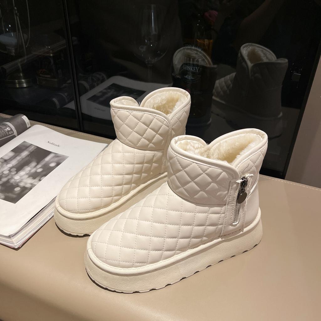 Новые зимние ботинки на толстой подошве, женские зимние ботинки, утепленные и утолщенные, теплые, водонепроницаемые хлопковые ботинки в ромбовидный узор