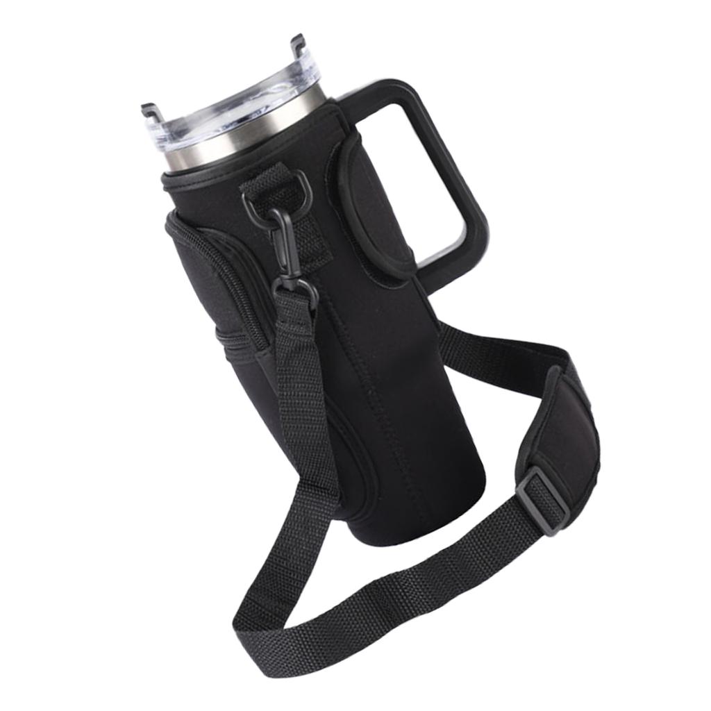 Water Bottle Bag Anti Slip Portable Double Layers Water Bottle Holder with Handle Fit for Stanley 40 Oz Insulated Tumblers Black