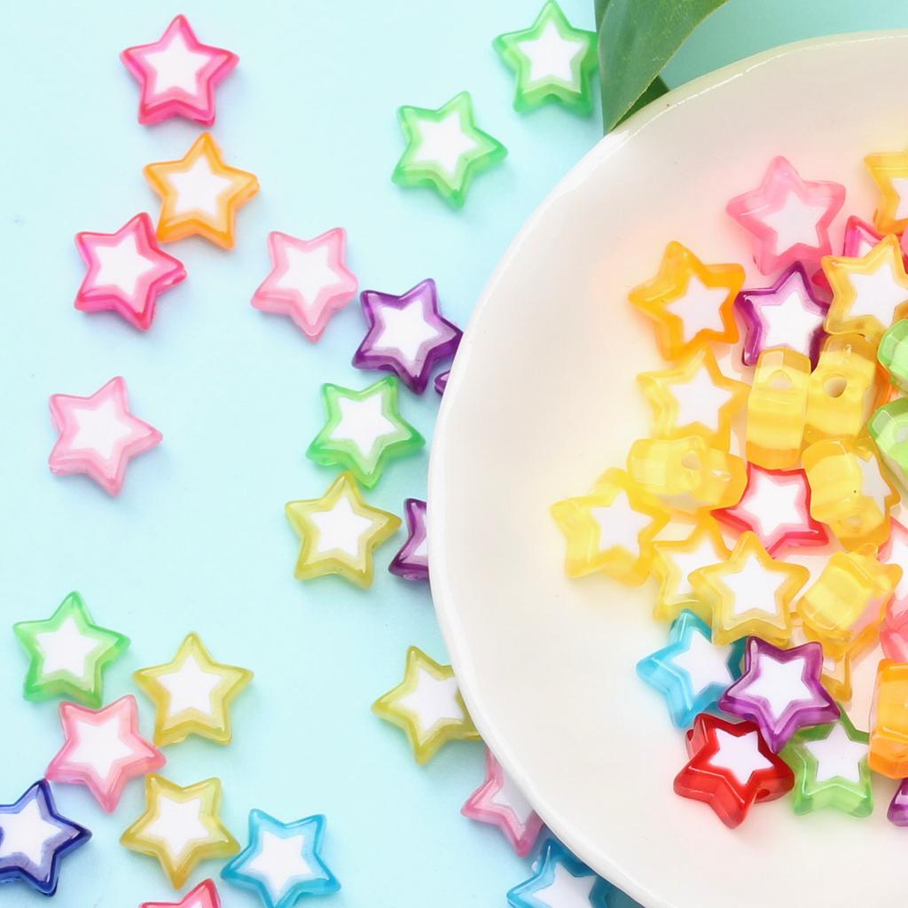 Unisex Fashion Loose Beads 100PCS Handmade Material Acrylic Beads Handcraft 10mm Beads for DIY Heart Star Beads Jewelry Making Accessories