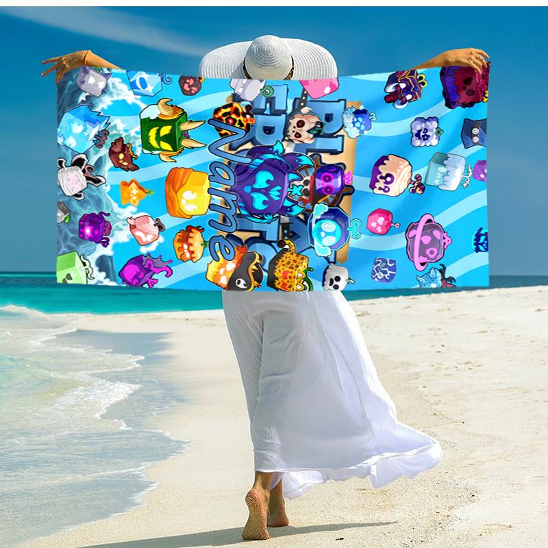 Personalized customized proof beach towel with Game Blox Fruits pattern - soft, absorbent, quick-drying, perfect swimming, camping&bathing