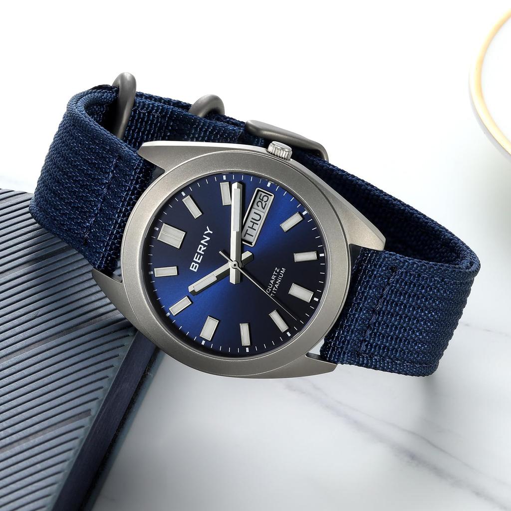 BERNY Titanium Watch Men's Watch Men's Watch Japanese Quartz Movement Titanium Analog Quartz Watch 10ATM Water Resistant Super Luminous