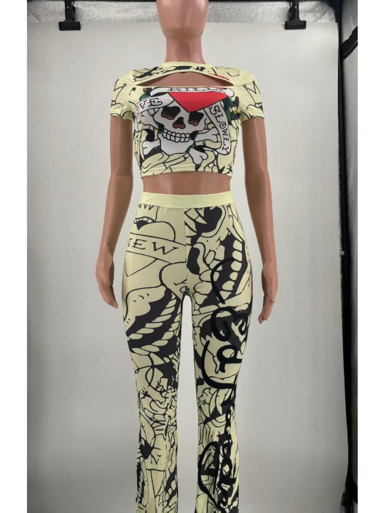 Летний повседневный костюм с коротким рукавом и принтом 2024 г.