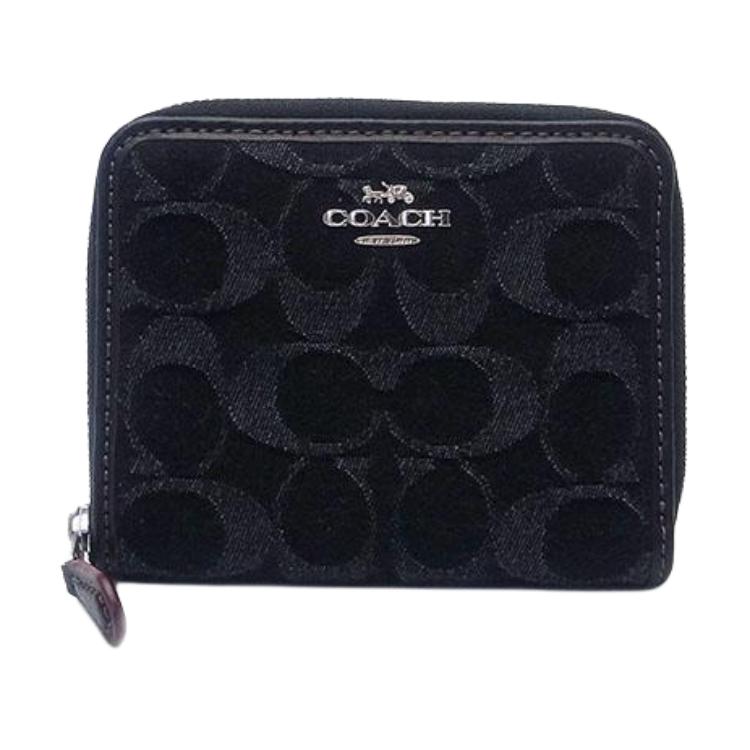 Coach Zip Around 11 Logo Denim Wallet Women wallet Black CP431-SVBK