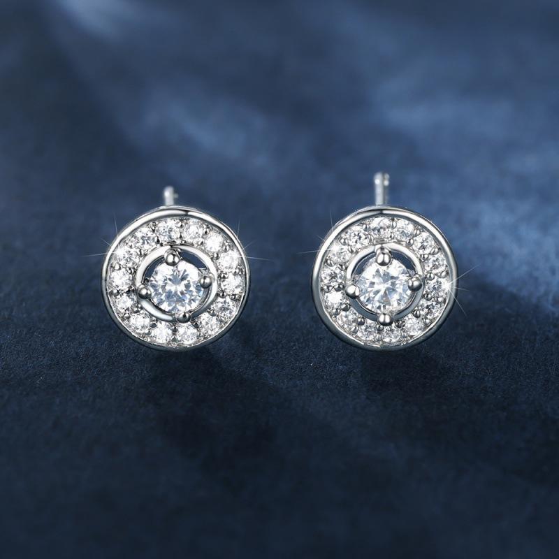Platinum White Diamond Star Round Small Earrings Girls Jewelry Simple and Small Temperament