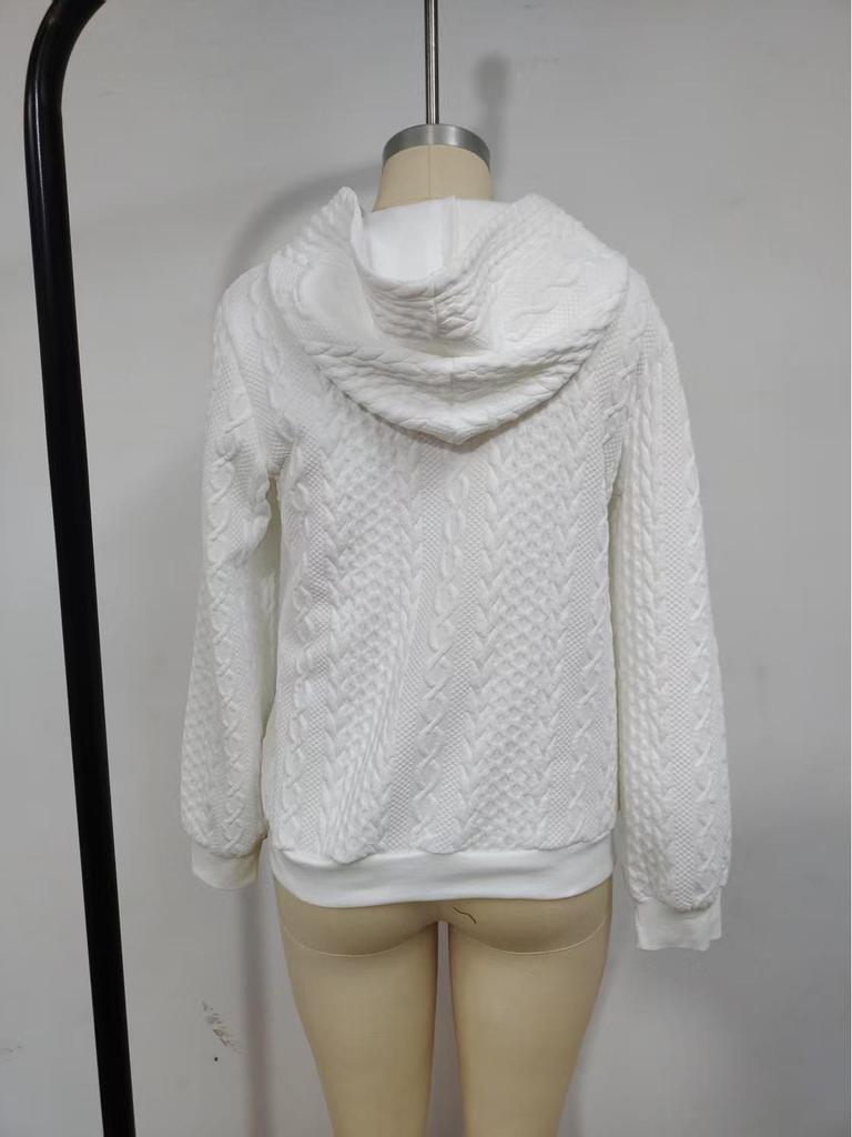 2025 Women's Solid Color Long Sleeve Knitted Hooded Zip-Up Jacket