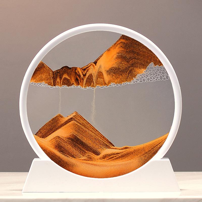 3D Sandscape Moving Sand Art Картина Quicksand Craft Круглое стекло Глубокая морская жидкость Песочные часы Текучая песчаная картина Домашний декор Подарок
