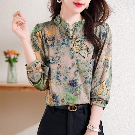 Chic Retro Chiffon Shirt for Women - Stylish & Age-Reducing Autumn 2023 Top