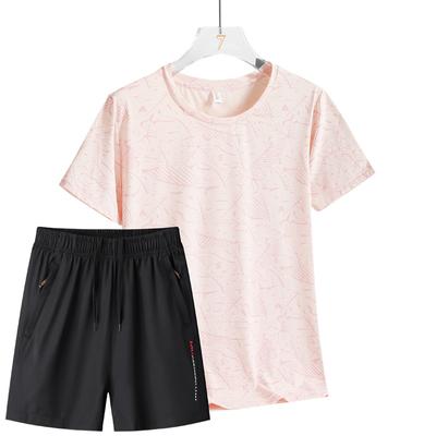 Комплект из ледяного шелка Женский летний тонкий для бега, спорта, отдыха, дышащий, быстросохнущий, шорты, свободный женский комплект из двух предметов