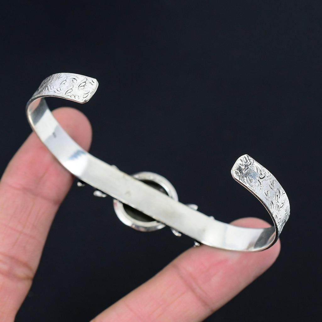Mothers day Deal 925 Sterling Silver Labradorite Gemstone Handmade Flower Bangle