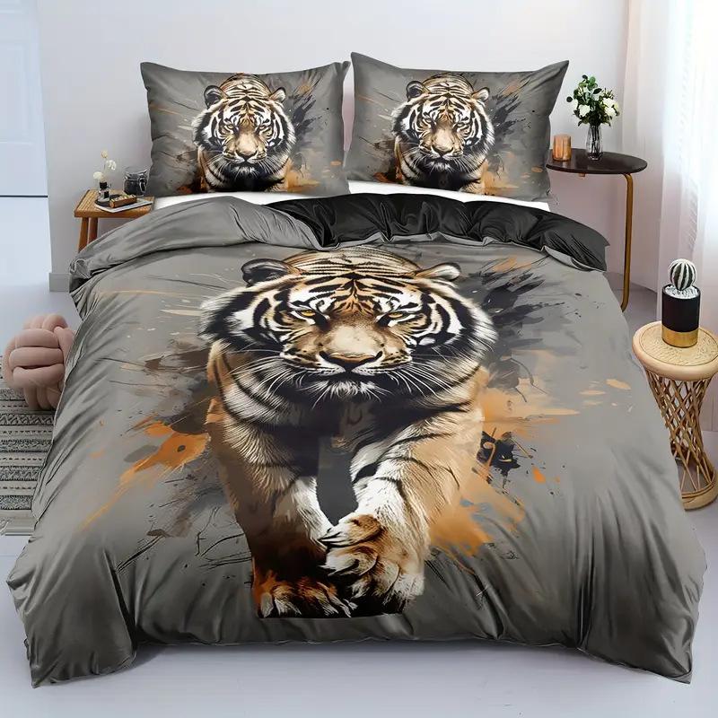 Tiger rose quilt set three-piece 3D digital printing animal kit bedding
