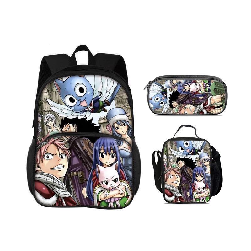 FAIRY TAIL Круглая Передняя Сумка Рюкзак Пенал Сумка-холодильник Набор из 3 предметов Мультяшный Аниме Принт Студенческие Мальчики и Девочки Новый Универсальный