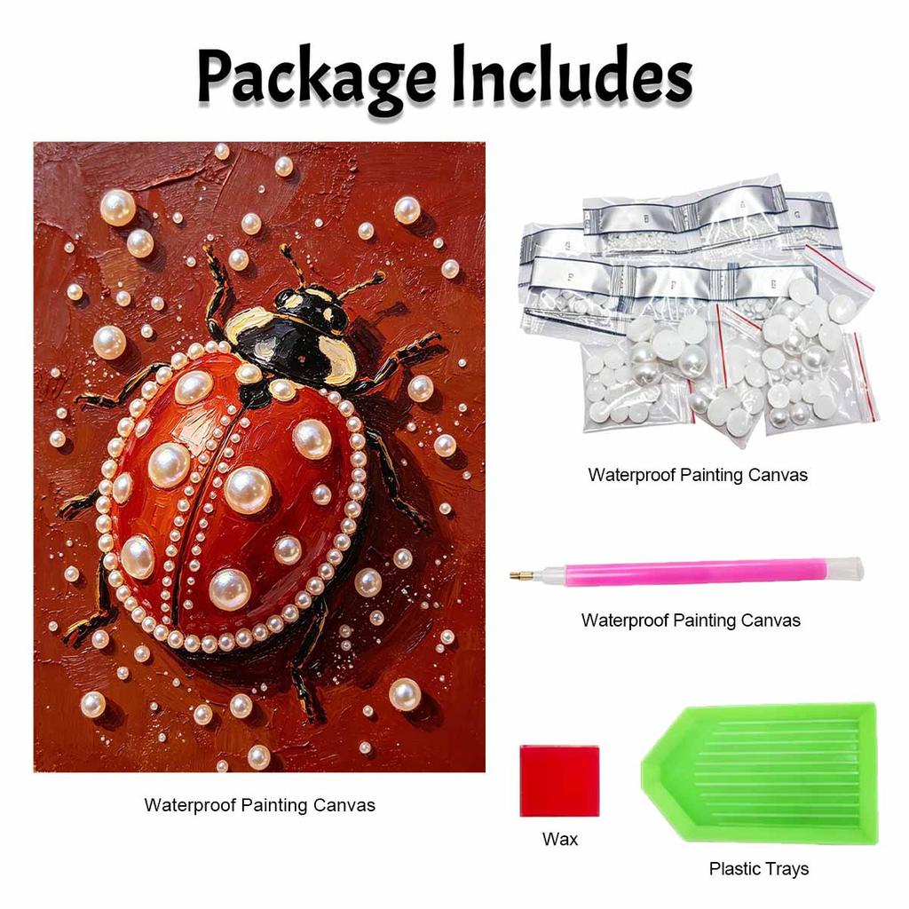 Handmade Framed Pearl Bead Painting Kit Ladybug Insect Pattern 3D Shiny Canvas Art Ready to Display Home Decor Exquisite Gift Idea