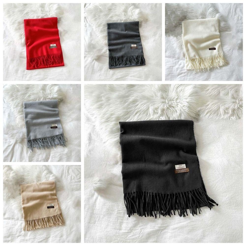 Soft Classic Wool Scarf Windproof Long Neckscarf with Tassel Cold-proof Solid Color Shawl Outdoor