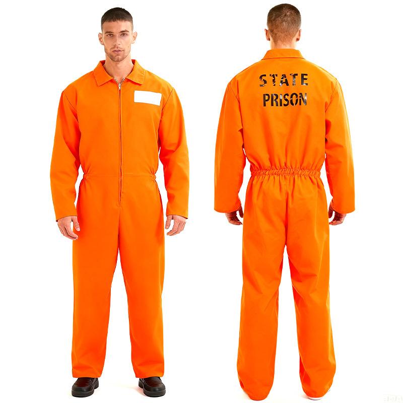Prison Costume Jumpsuit Cosplay Prisoner Uniform Adult Orange Short-sleeve And Long-sleeve Prisoner Bodysuits Halloween Costumes