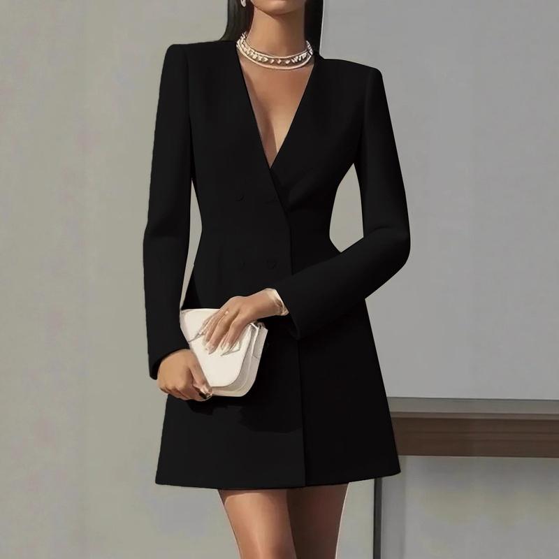 Women's V Neck Long Sleeve Blazer Mini Dress Slim Fit Elegant Office Dress