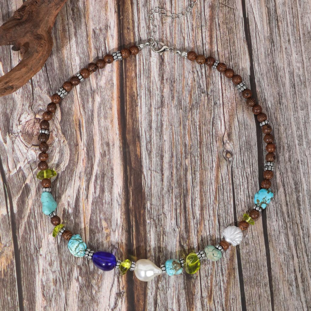 BLINGBAY Женское ожерелье из бисера в стиле бохо, ретро, этническое, бирюзовое, ручная работа, деревянные бусины, нестандартное ожерелье для девочки, подарок на день рождения