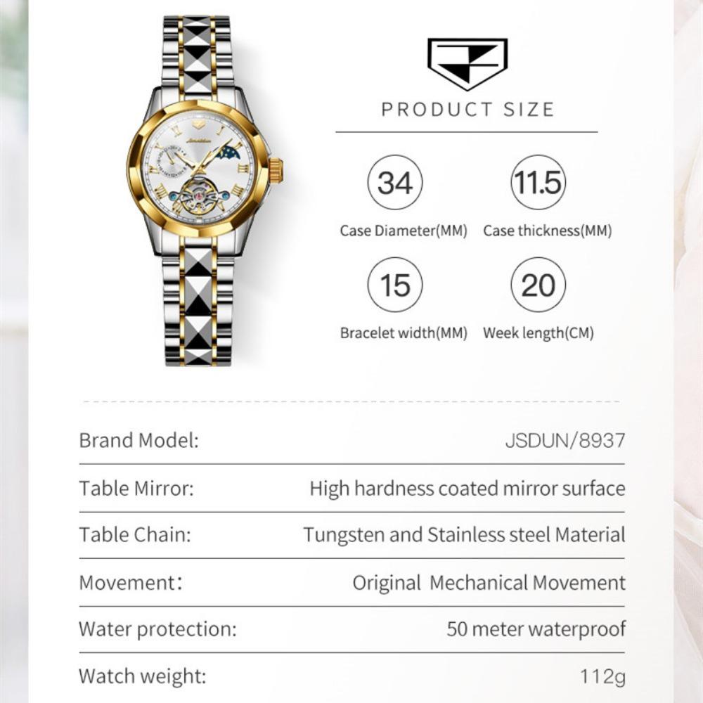 JINSHIDUN новые женские часы для бизнеса и отдыха, водонепроницаемые светящиеся многофункциональные механические часы с турбийоном, женские часы