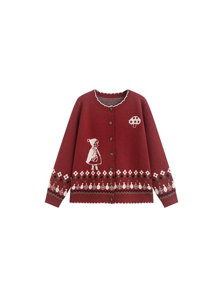 Женский ретро-кардиган с жаккардовым узором большого размера, 2025 Зима, Свободный вязаный кардиган, Стиль 23538