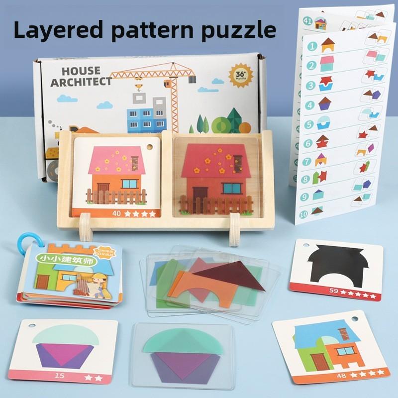 Wooden Toy Building Blocks For Children With Geometric Design And Brain Development
