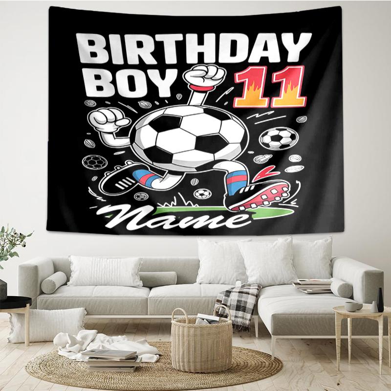 Custom Name Soccer Print Tapestry, Backdrop, Easy Setup, Ideal for Bedroom, Office & Living Room, with Aesthetic Wall Hanging Decor.