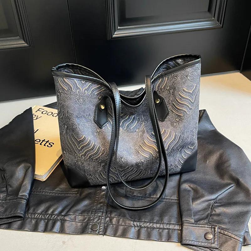 WTEMPO Chinese-style Large-capacity High-end Niche Design Women's Tote Bag New Commuter Single-shoulder Bag for Women