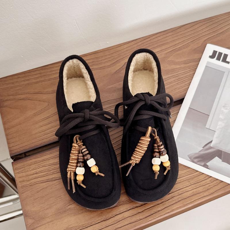 New Winter Fleece Thickened Fluffy Shoes Women's Fleece Thickened Warm Retro Cotton Shoes Lightweight Doudou Shoes