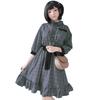 Sunny Step Checkered Sizes Lolita Loose Includes Socks Women's Dress, XS-6L, Style, Fit, A-Line, 3/4 Sleeves, Knee-Length, Gray, Brown, Beige, (Gray,