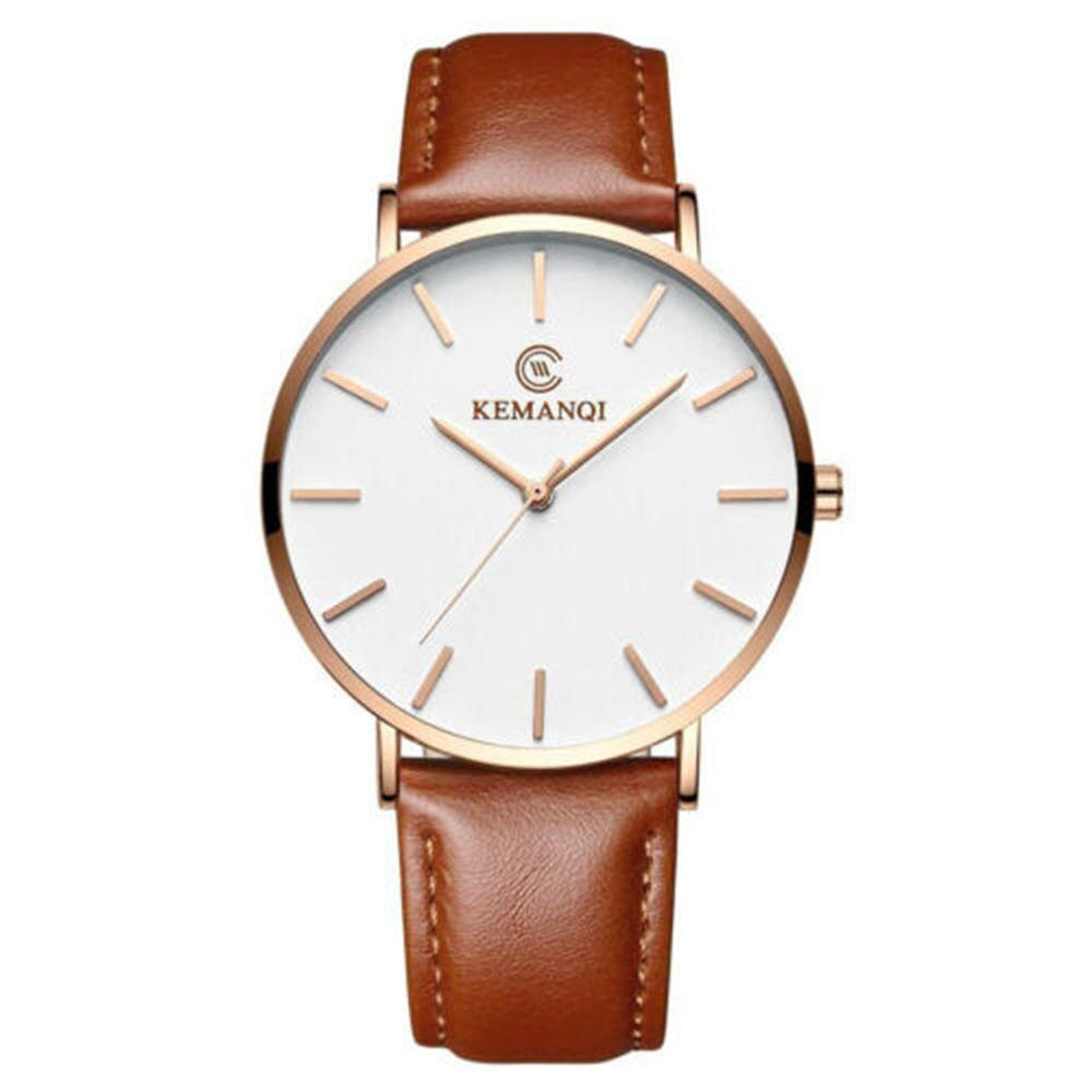 Gifts Fashion Business Simple Quartz Wrist Watch Men Watch 6.5mm Ultra Thin Genuine Leather Strap