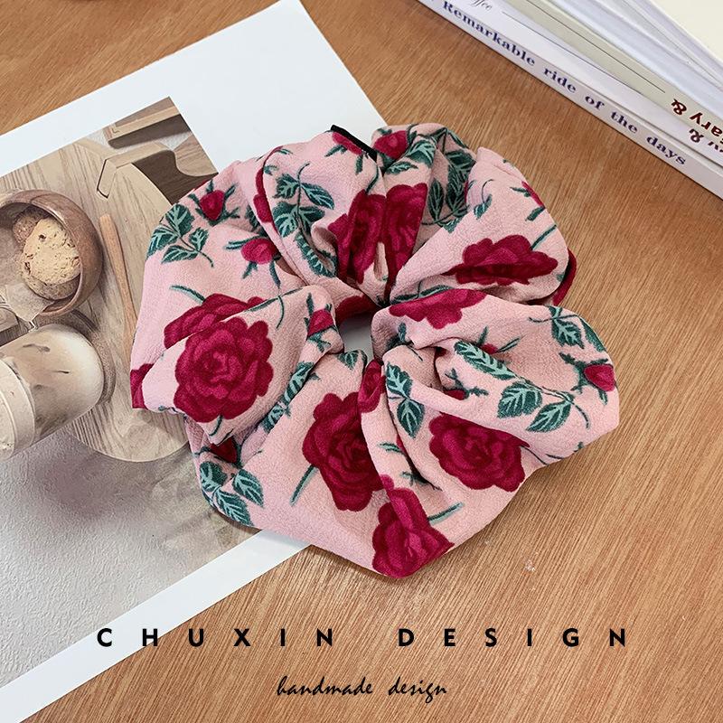 1 шт. Французский ретро-темперамент, принт розы, резинка для волос «кишка», женский летний хвост, повязка на голову, цветочная повязка на голову