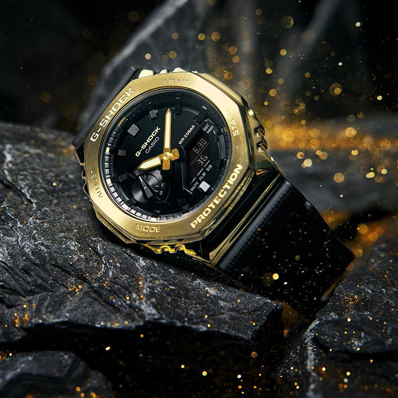 Casio G-SHOCK Золотой Век Металл Восьмиугольный Восемь Принцев Спорт Водонепроницаемый Кварцевый Ремешок из Смолы Мужские Часы Золотой Циферблат GM-2100G-1A9PR