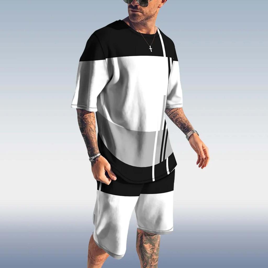 Мужской модный повседневный пляжный стиль с текстурированным цифровым принтом и короткими рукавами