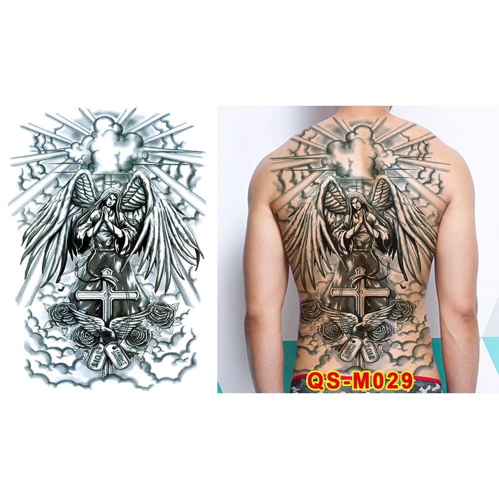 Buddha Pattern Full Back Tattoo Patch Angel Wings Cross Full Back Temporary Tattoos Travel