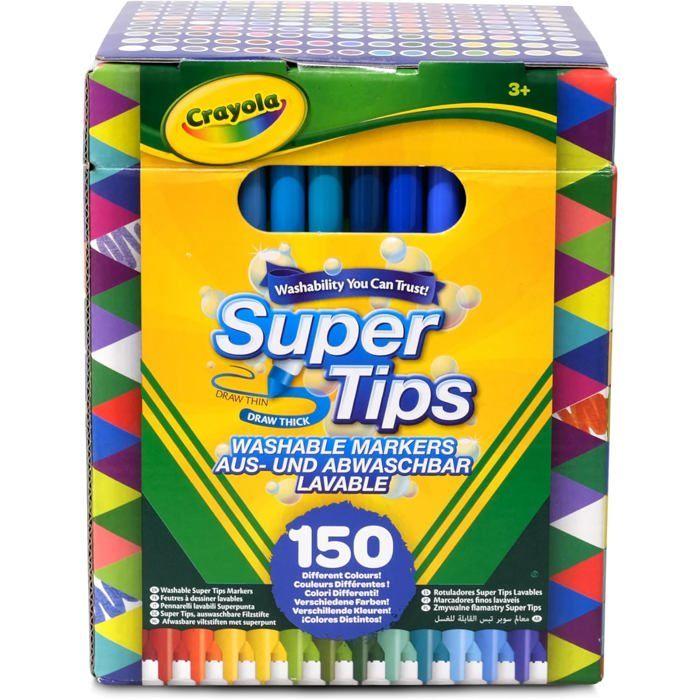 Feutres Lavables - CRAYOLA - Super Tips - 150 Unités - Pointe Conique - Multicolore