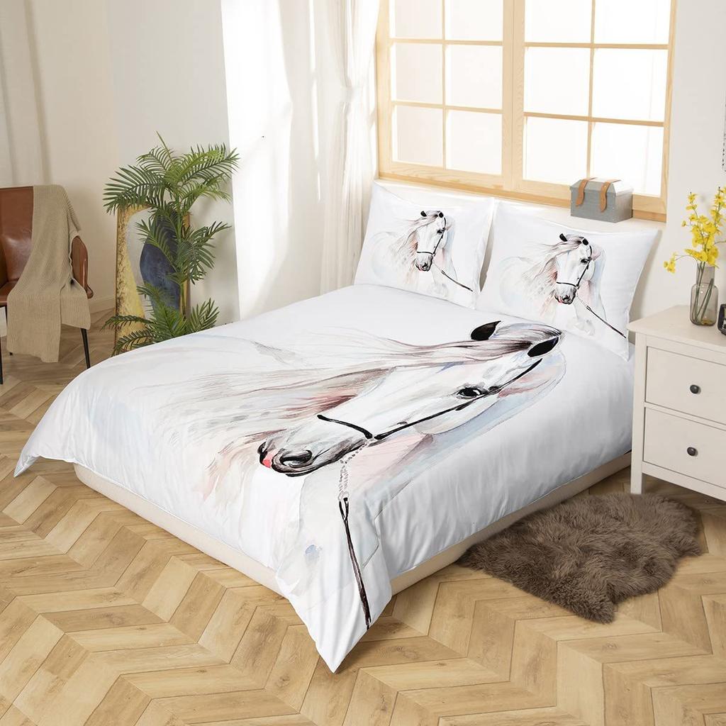 Белый конь Пуховое одеяло Набор Одеяло с принтом животных Удобное постельное белье Набор из трех предметов