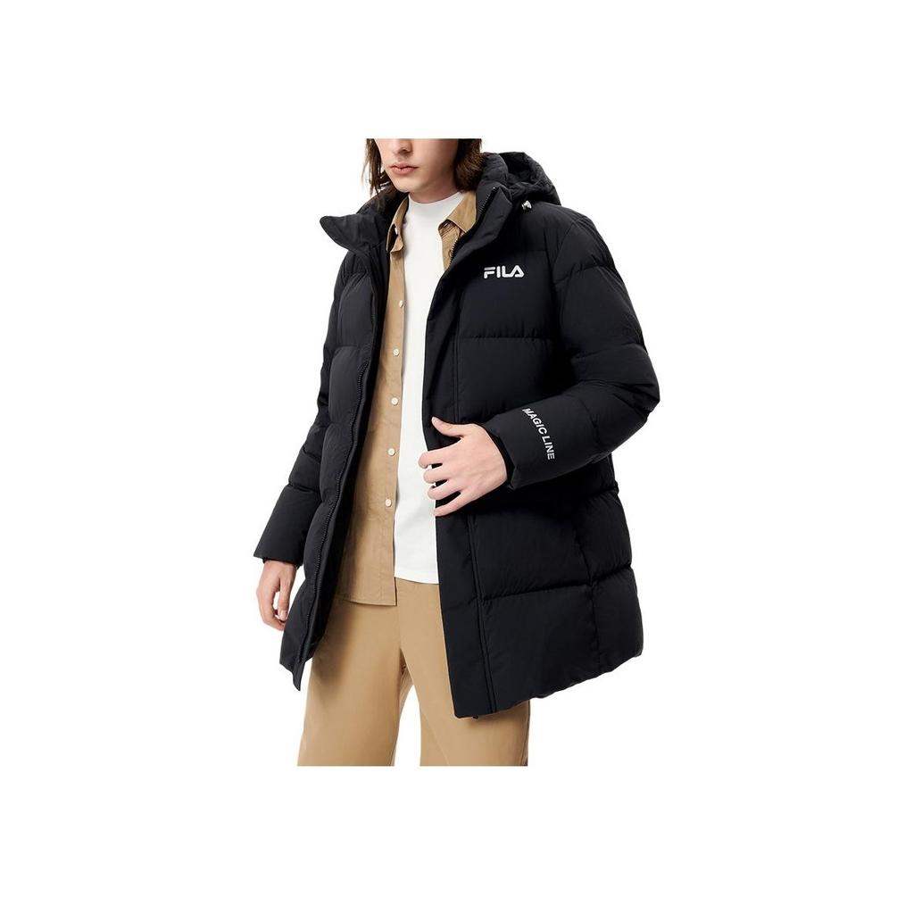 Fila Fleece Hooded Solid Color Zipper Warm Down Jacket Men Jackets Black F51M249904ABK