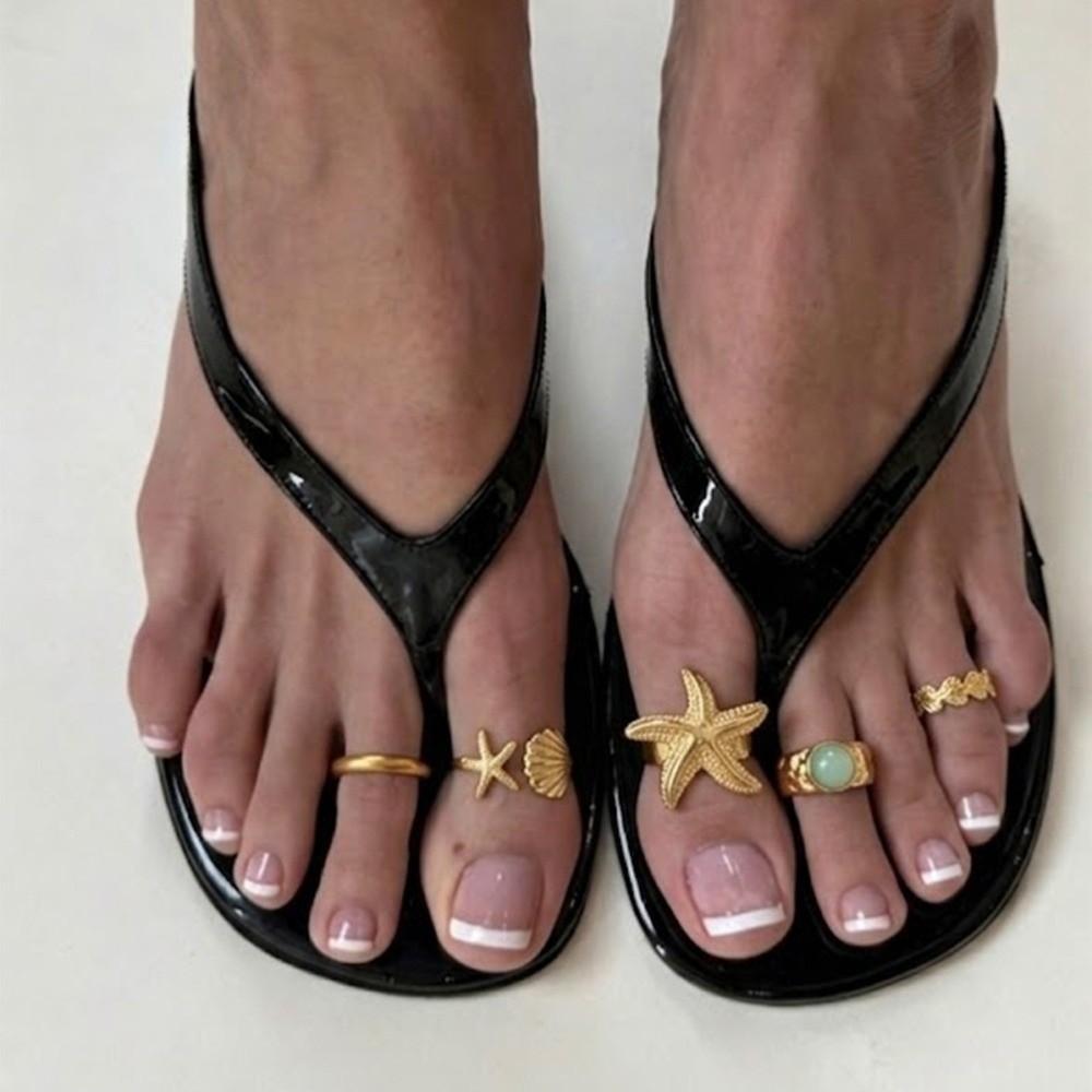 5pcs/set Inlaid Rhinestone Starfish Toe Ring Set Open Stackable Toe Rings Vacation Style