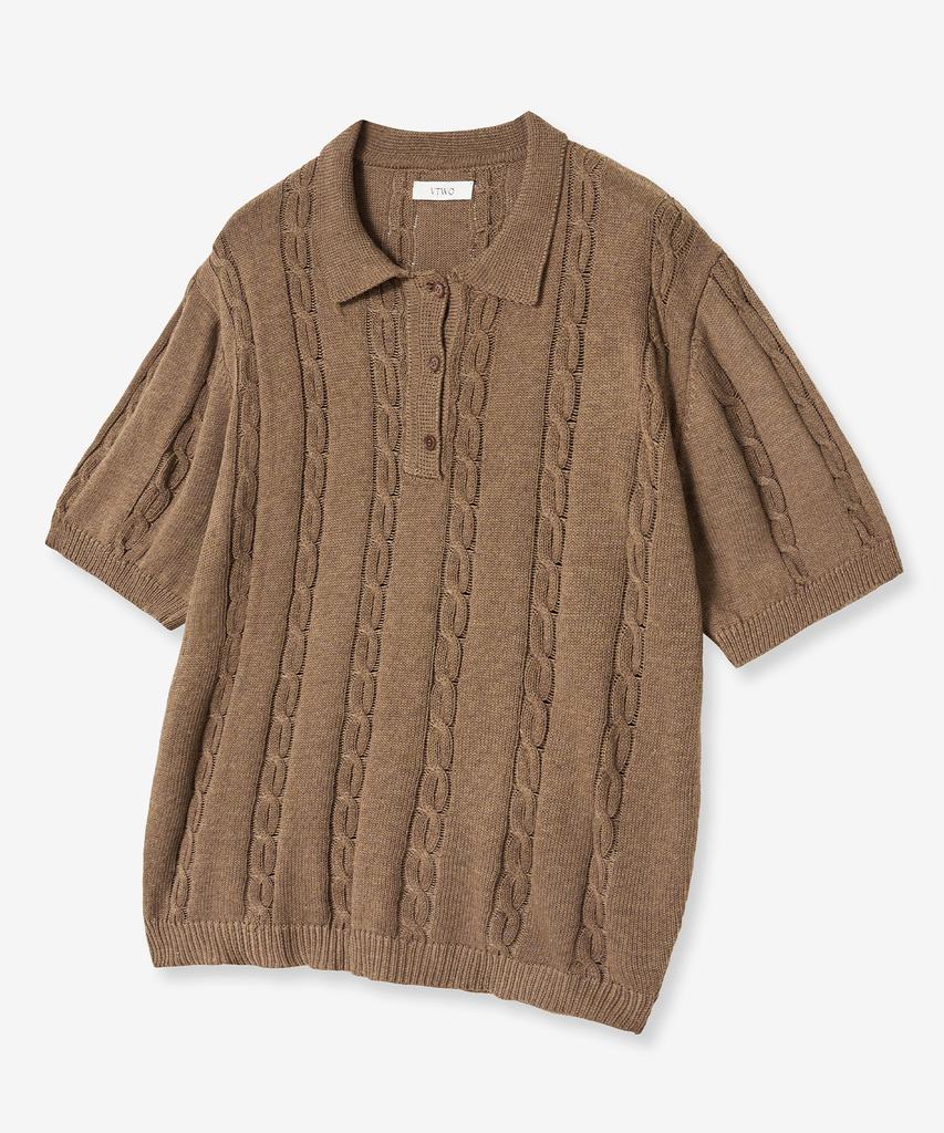 VTWO Cool Washable Cable Polo Knit (Brown)