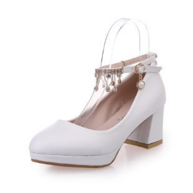 МОДНЫЕ женские платья-лодочки, милые вечерние туфли на высоком каблуке, белые женские свадебные туфли на платформе с кристаллами и ремешком на щиколотке, свадебные туфли на каблуке