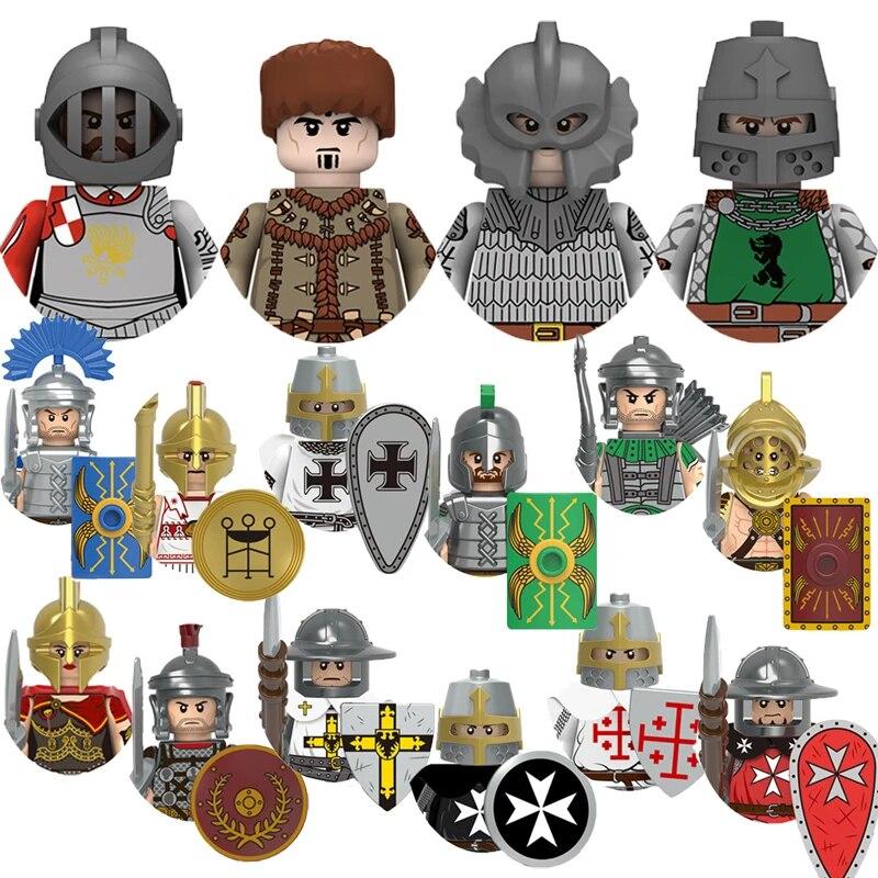 Medieval Figures Building Blocks Ancient Roman Soldiers Western Knights Warriors Gladiator Archer Castle War Bricks Kids Toys