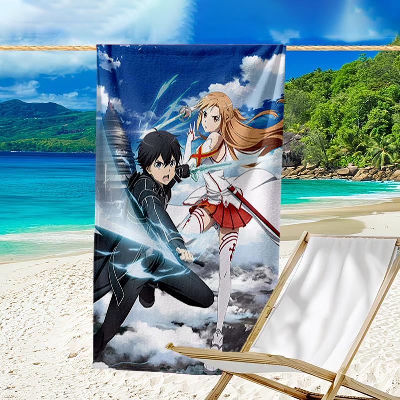 1pc Sword Art Online2 Beach Towel, Beach and Seaside Swimming Pool Equipment, Fashion Pattern, Rectangular, Travel Essentials