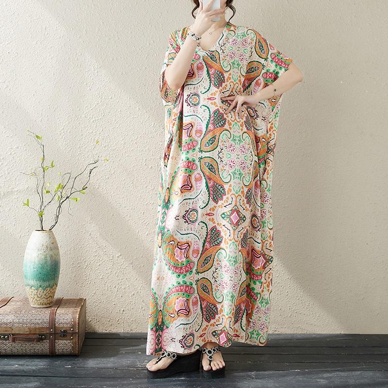 Новые женские платья с коротким рукавом больших размеров в винтажном стиле с цветочным принтом, повседневное свободное длинное летнее платье макси