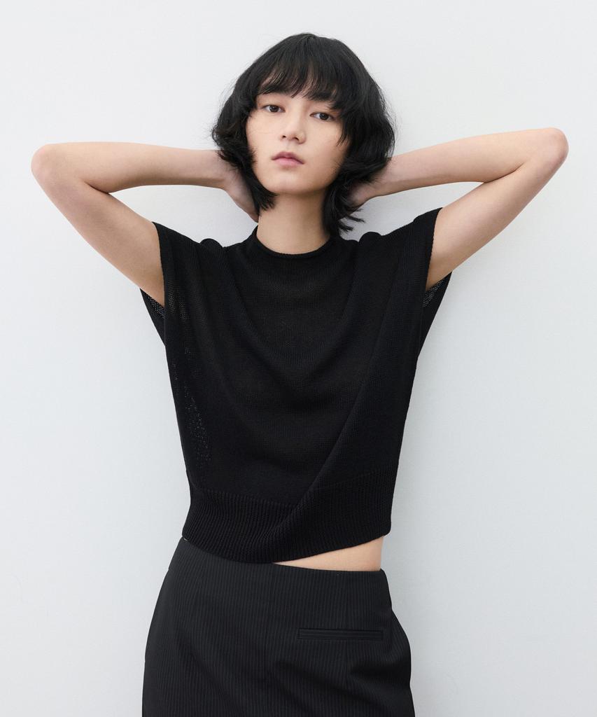 SUARE WOMEN Linen Void Sleeve Knit Black