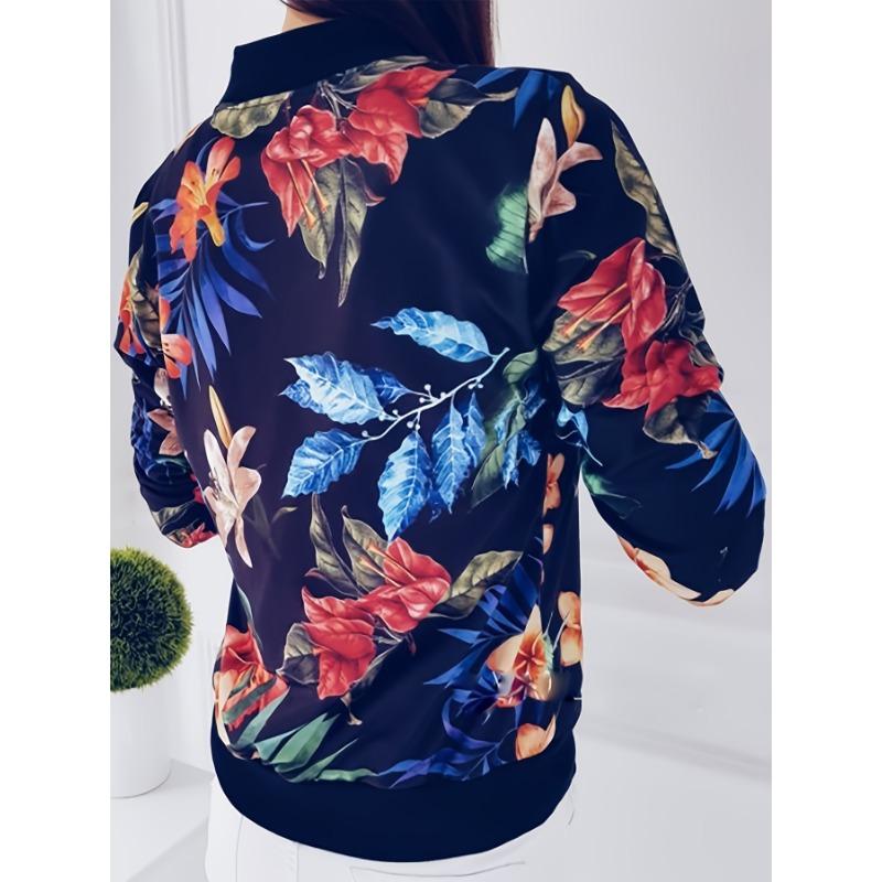 Куртка на молнии с цветочным принтом, куртка с длинными рукавами и круглым вырезом, повседневная верхняя одежда для осени и зимы, женская одежда
