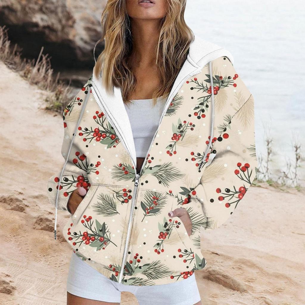 Женская модная повседневная толстовка с принтом, осенне-зимняя куртка-кардиган с длинными рукавами и карманами, куртка с капюшоном на молнии, пальто