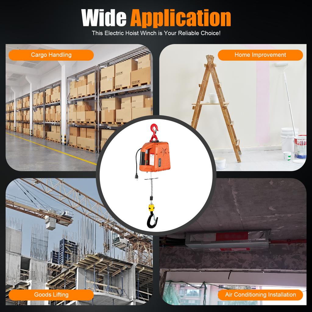 Электрическая лебедка 1500 Вт 1100 фунтов, управление 2-в-1 (пульт+ручное), скорость подъема 16 футов/мин для гаража, склада, строительства