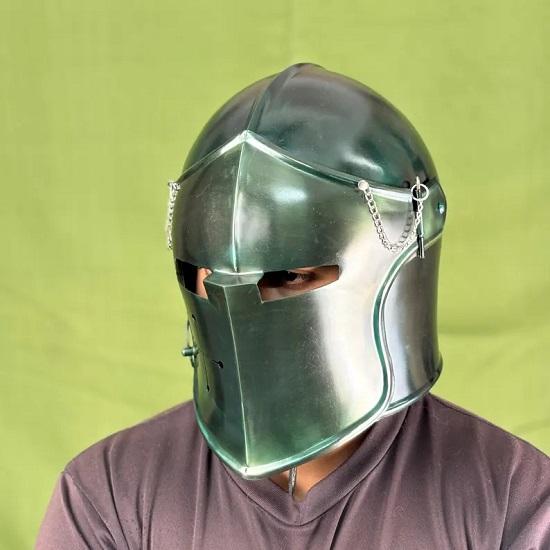 Green Barbuta Visor Helmet   Steel Medieval Knight Armor LARP, Cosplay  Collector’s Edition
