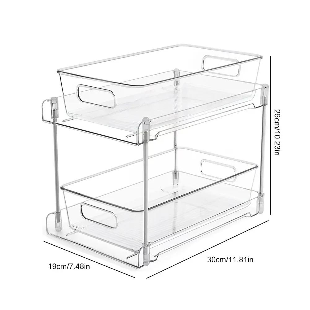 2 Tier Pull-out Under Sink Organizer Multipurpose Closet Storage Container Clear Acrylic Stackable Drawer Kitchen Organizer Tray