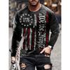 Flag Print Long Sleeve Novelty Vintage T-Shirt - Stylish, Comfortable, and Durable Tees for Autumn - Mens Fashionable Clothing for Casual Wear