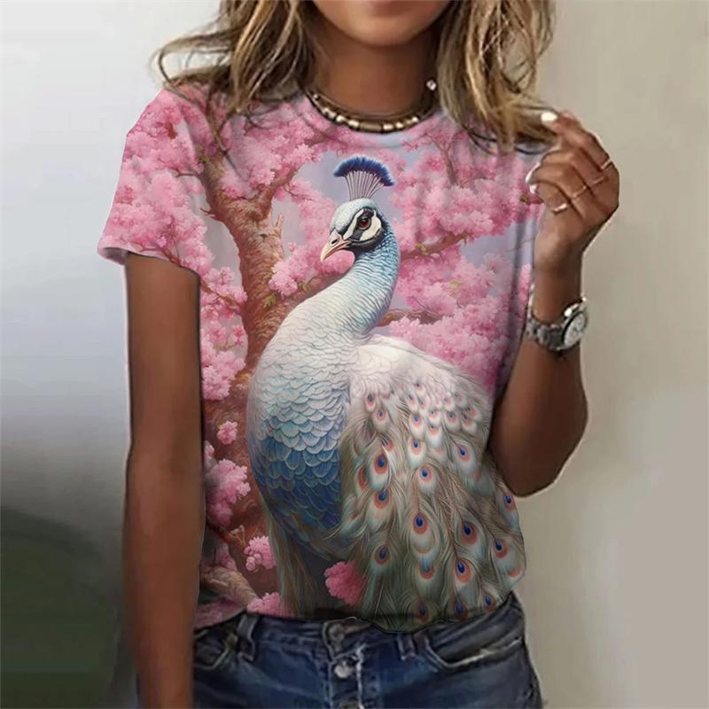 Fashion Retro Peacock Feather 3d Print T Shirts For Woman Harajuku Personality Short Sleeve Tshirt Female Colorful O-neck Tops
