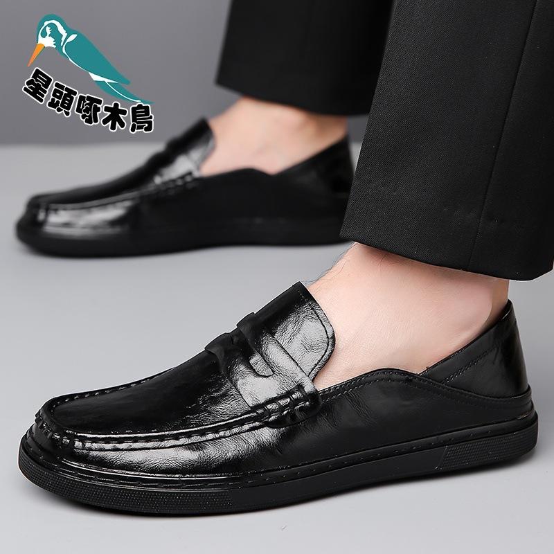 Doudou Shoes Men's 2025 Spring New High-quality Soft Leather Shoes Men's Casual Shoes One Foot Leather Shoes